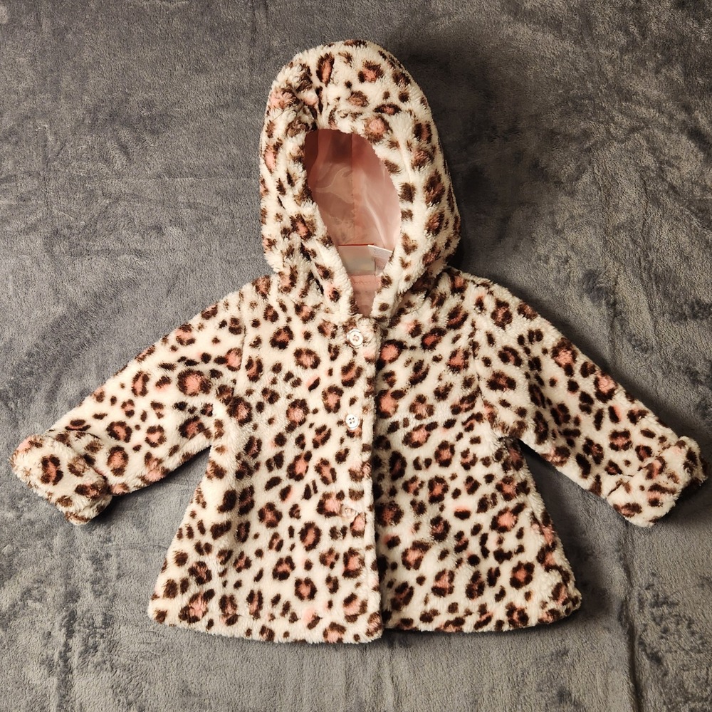 Baby Togs Kidswear Co Pink Leopard Faux Fur Hooded Jacket Girls 18 Months